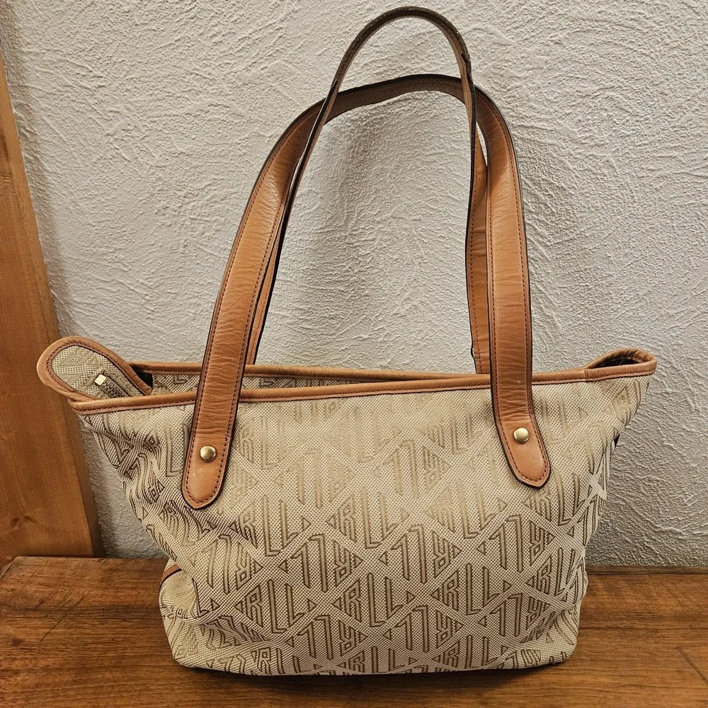 Vintage‎ Lauren Ralph Lauren Tan Signature Jacquard Leather Shopper Tote Bag